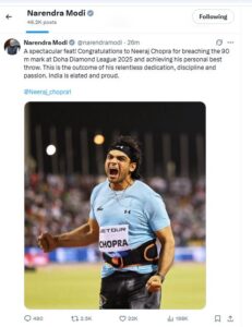 PM MODI ON NEERAJ CHOPRA, Doha Diamond League 2025