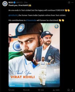 BCCI Tweet On Virat Kohli Retirement