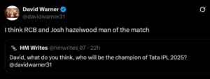 DAVID WARNER की X पर पोस्ट