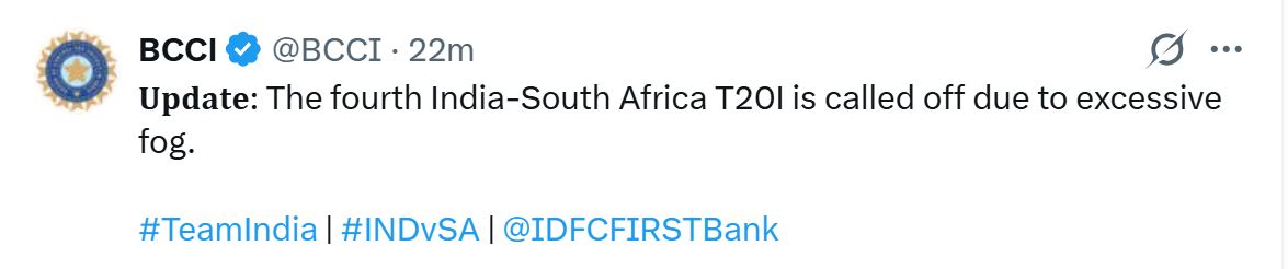 Ind Vs Sa T20: कोहरा-धुंध का प्रकोप, Lucknow T20 रद्द